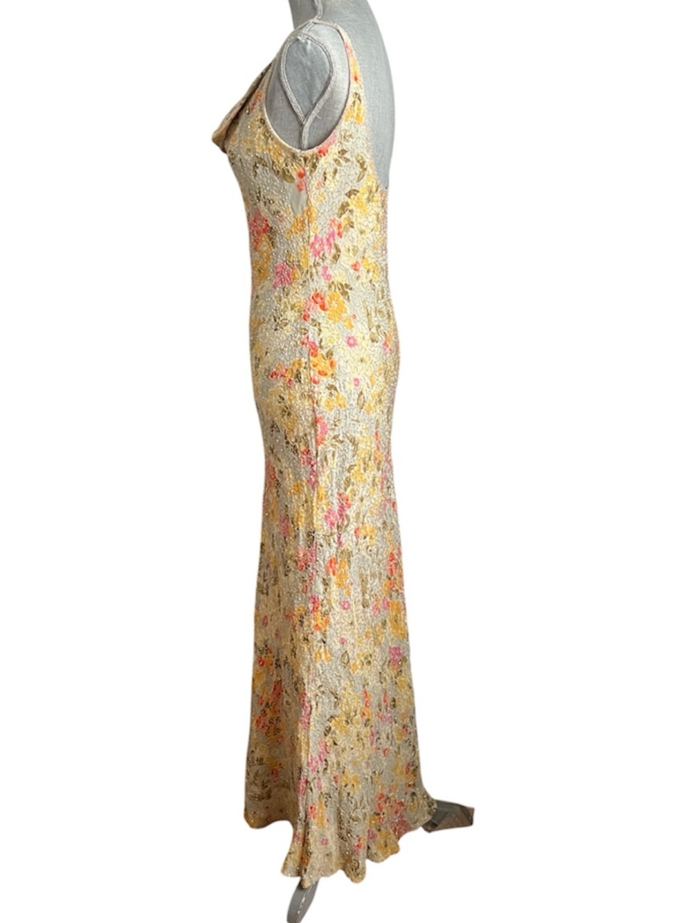 Vintage Sténay Floral Cowl-Neck Beaded Maxi Slip Dress - Picture 6 of 16